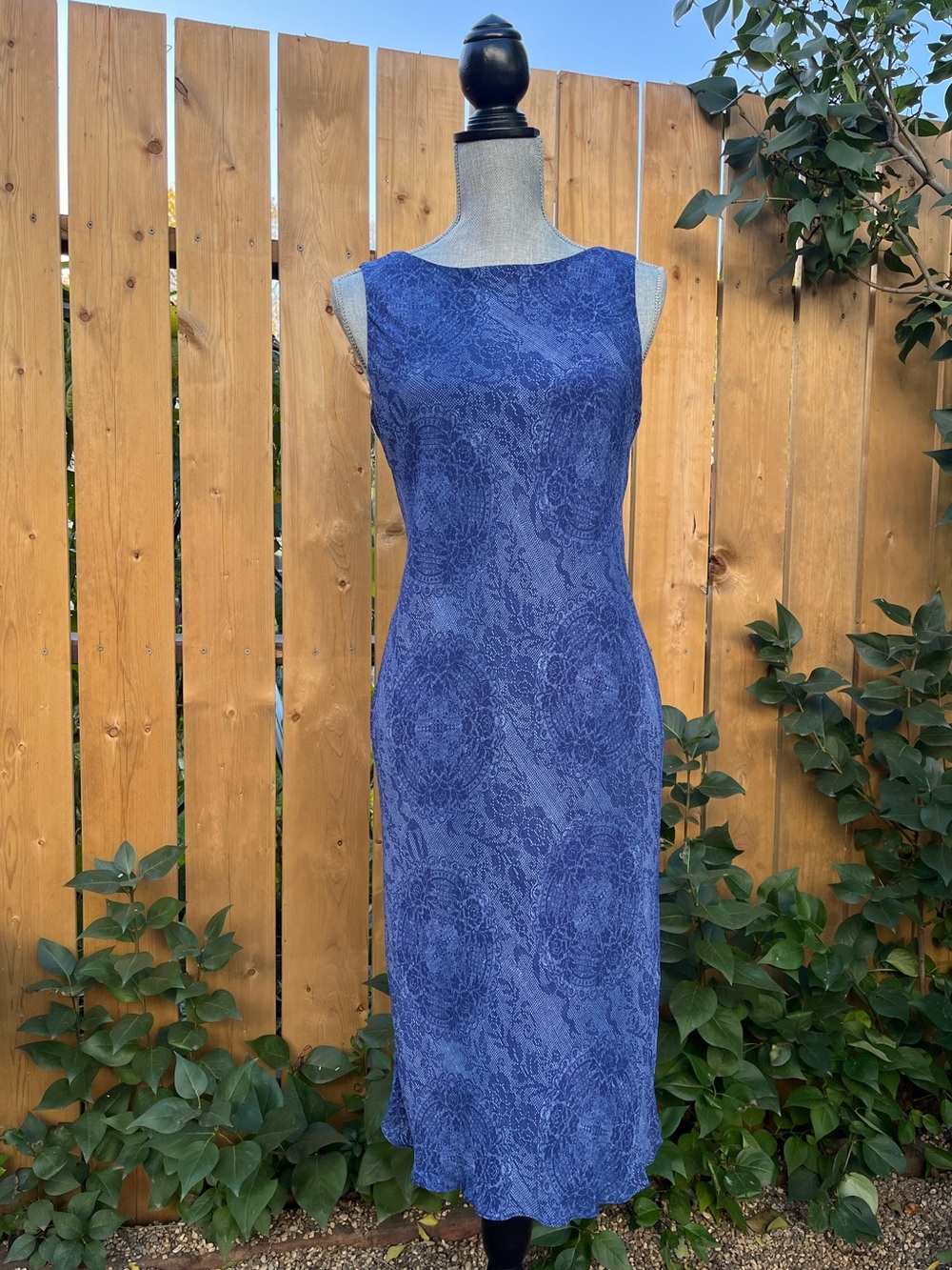 90s Sleeveless Midi Whimsigoth Blue Paisley Lace Print Dress